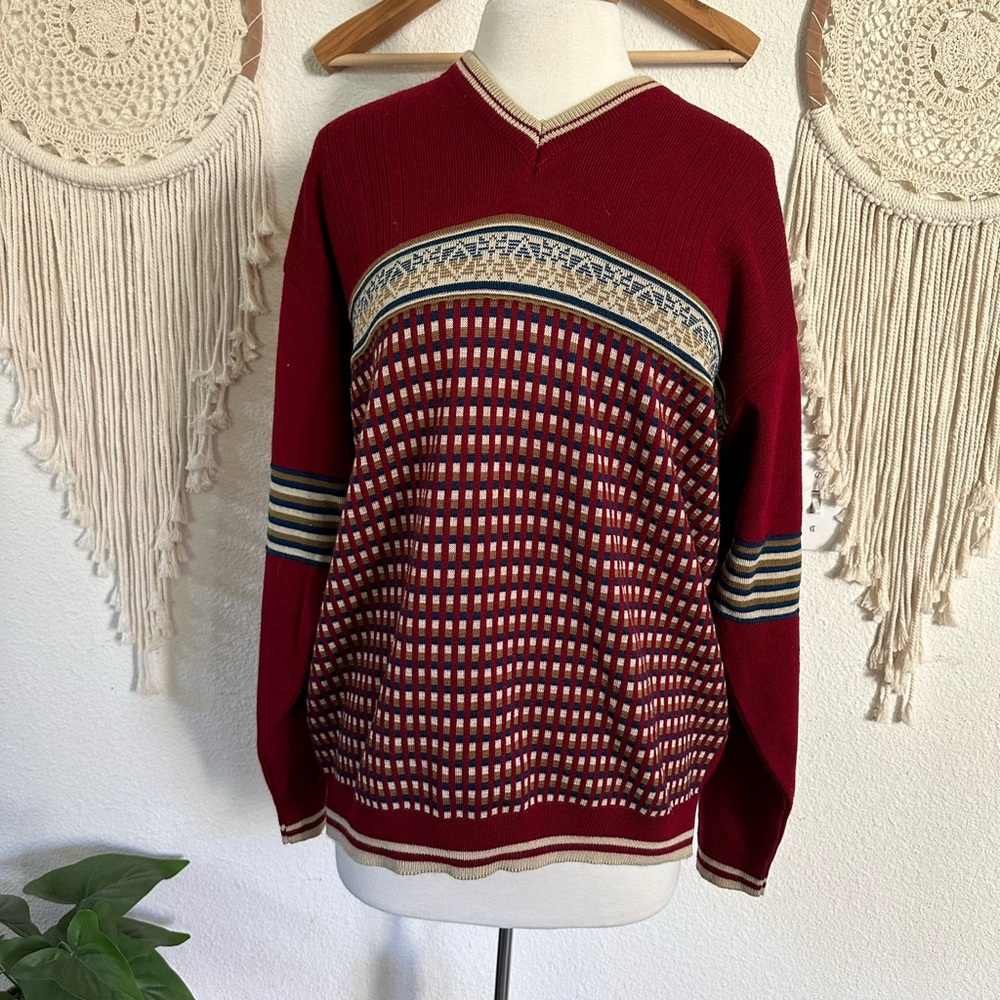 Woolrich men’s dk red v neck pullover sweater XL